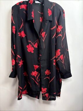Blair Black Button-Up Blouse with Red Floral Print